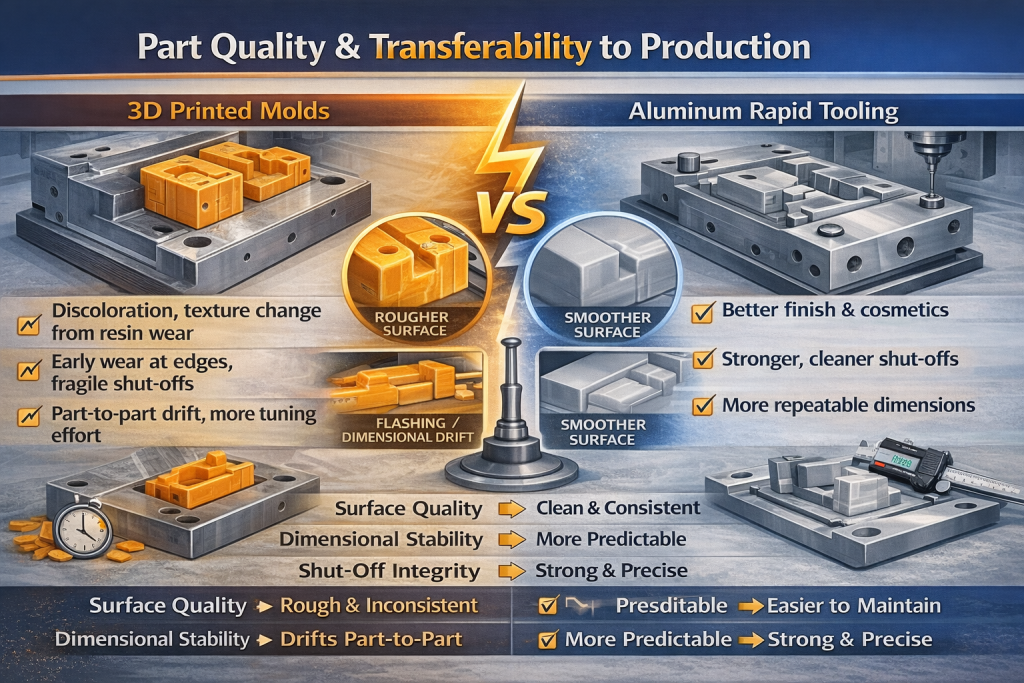 3d printed molds vs aluminum rapid tooling part quality