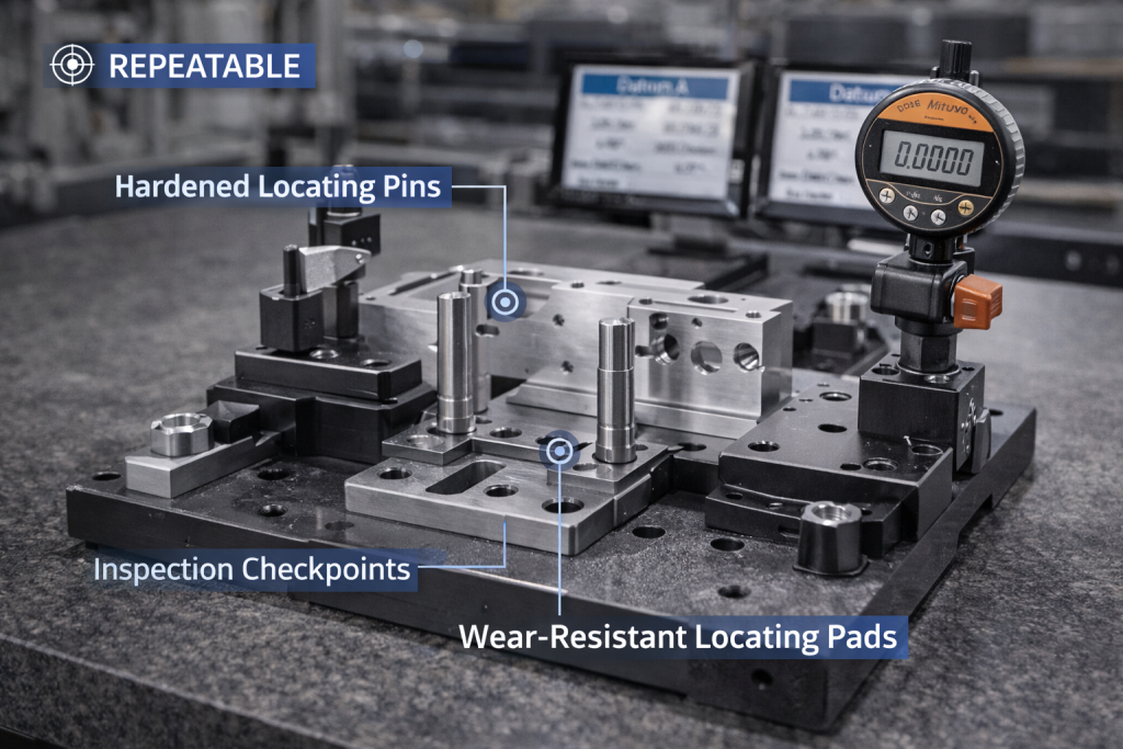 aerospace fixture checking tool repeatable locating wear resistant pins