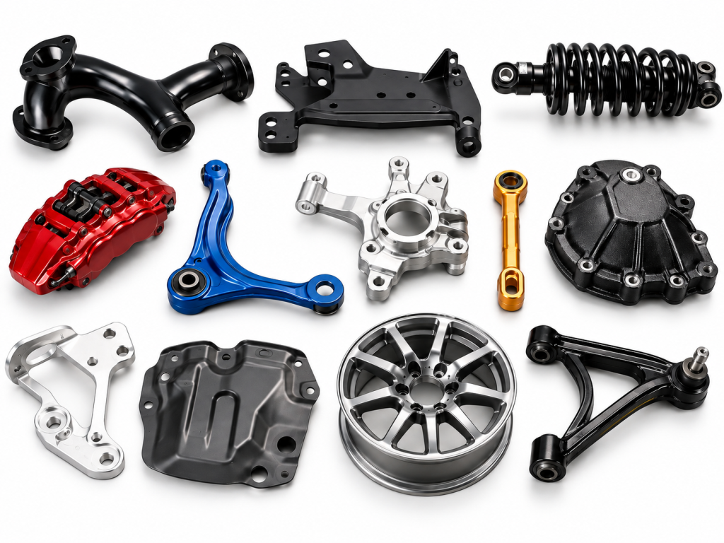 Automotive components with painted, coated and finished surfaces
