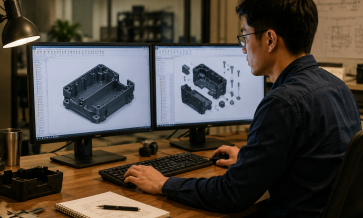 Engineer reviewing a plastic part design before production tooling