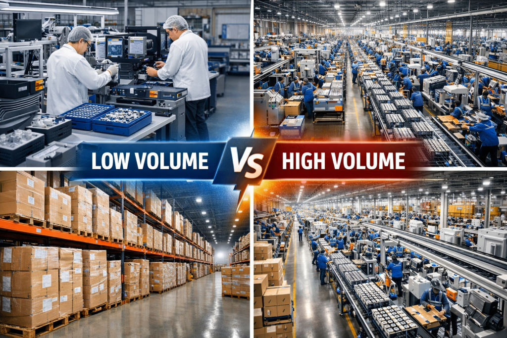 low volume vs high volume production cost risk strategy
