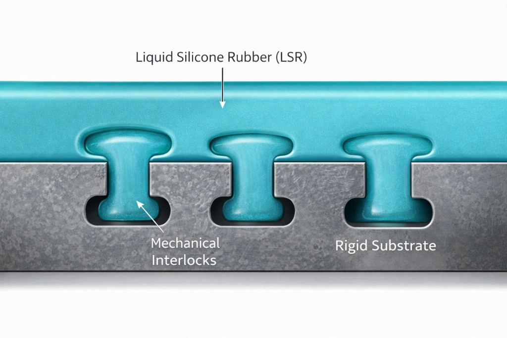 lsr overmolding mechanical interlock cross section