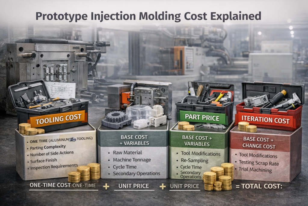 prototype injection molding cost buckets tooling unit iteration