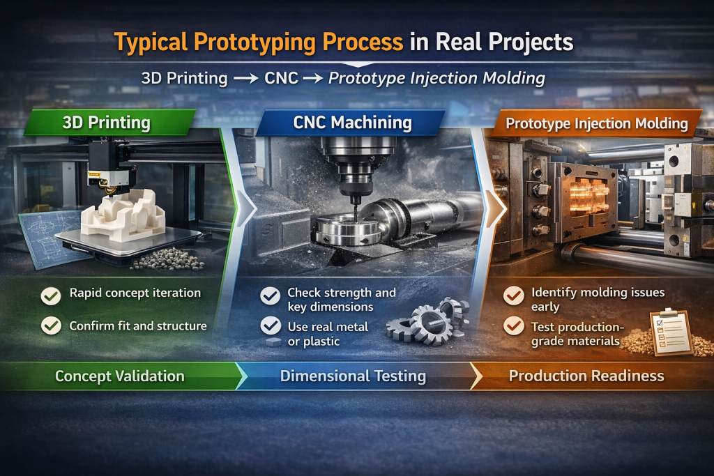 typical prototyping process 3d printing cnc prototype injection molding